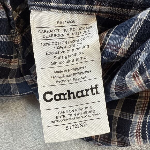 Carhartt Button Shirt Mens XL Blue Brown Plaid Cotton Outdoor Casual Work - Picture 6 of 8